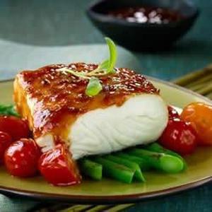 Glazed Fish with Roasted Asparagus and Cherry Tomatoes