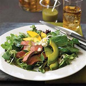 Pepper Steak Salad with Mango, Avocado and Jalapeno Vinaigrette